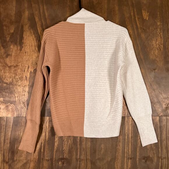 Express Womens Sweater Tan Brown Crossover Front Mock Neck Long Sleeve XS - Picture 10 of 12